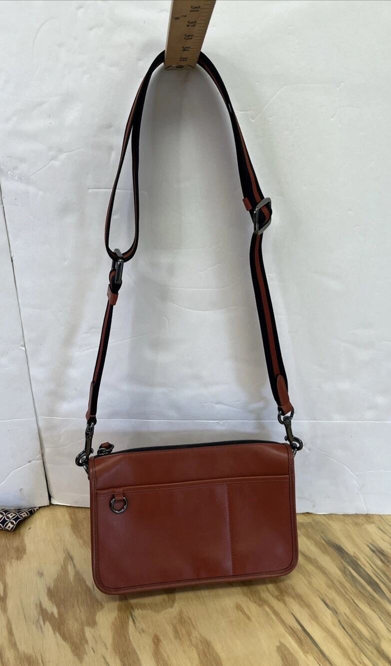 Coach C1592 Heritage Leather Convertible Clutch Purse Crossbody Bag Brown
